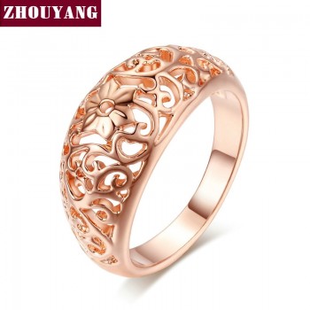 ZHOUYANG Ring For Women Flower Hollowing craft Rose Gold Color Silver amp; Black Gold Color Fashion Jewelry Friendship Gift R281