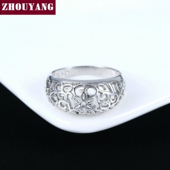 ZHOUYANG Ring For Women Flower Hollowing craft Rose Gold Color Silver amp; Black Gold Color Fashion Jewelry Friendship Gift R281
