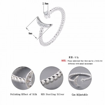QIMING CZ Statement Crystal Ring Silver Jewelry White CZ Twisted Roped Crescent Moon Star Rings Women Adjustable Charming Gift