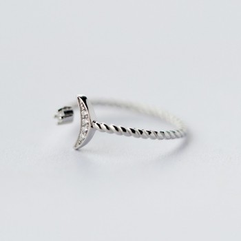 QIMING CZ Statement Crystal Ring Silver Jewelry White CZ Twisted Roped Crescent Moon Star Rings Women Adjustable Charming Gift