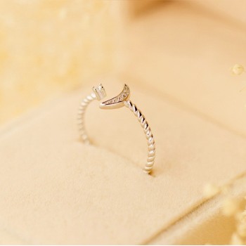 QIMING CZ Statement Crystal Ring Silver Jewelry White CZ Twisted Roped Crescent Moon Star Rings Women Adjustable Charming Gift
