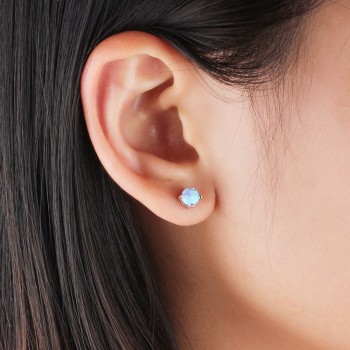 Cute 5mm Round Created Blue Pink White Opal Earrings for Women 925 Sterling Silver Stud Earrings Small Earrings (Lam Hub Fong)