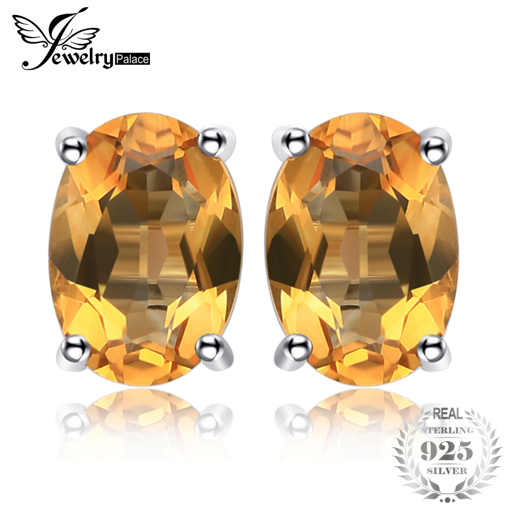 JewelryPalace Oval 1.4ct Natural Citrine Birthstone Stud Earrings Solid 925 Sterling Silver New Fine Jewelry For Women
