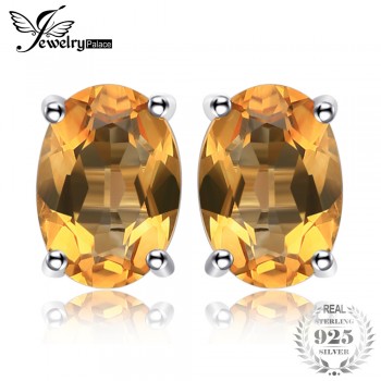 JewelryPalace Oval 1.4ct Natural Citrine Birthstone Stud Earrings Solid 925 Sterling Silver New Fine Jewelry For Women