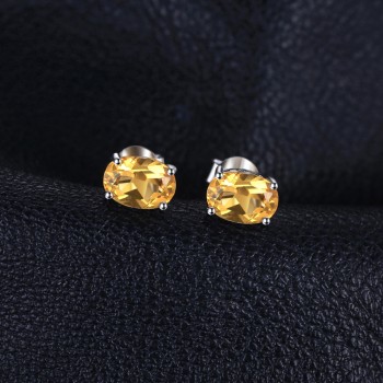 JewelryPalace Oval 1.4ct Natural Citrine Birthstone Stud Earrings Solid 925 Sterling Silver New Fine Jewelry For Women