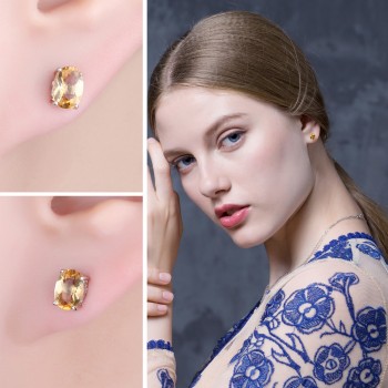 JewelryPalace Oval 1.4ct Natural Citrine Birthstone Stud Earrings Solid 925 Sterling Silver New Fine Jewelry For Women