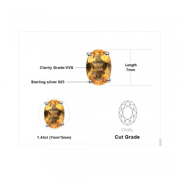JewelryPalace Oval 1.4ct Natural Citrine Birthstone Stud Earrings Solid 925 Sterling Silver New Fine Jewelry For Women