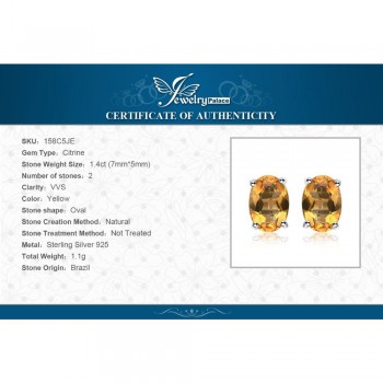JewelryPalace Oval 1.4ct Natural Citrine Birthstone Stud Earrings Solid 925 Sterling Silver New Fine Jewelry For Women