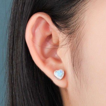 925 Sterling Silver Blue Pink White Opal Heart Stud Earrings Cubic Zirconia Jewelry Romantic Anniversary Gifts (Lam Hub Fong)