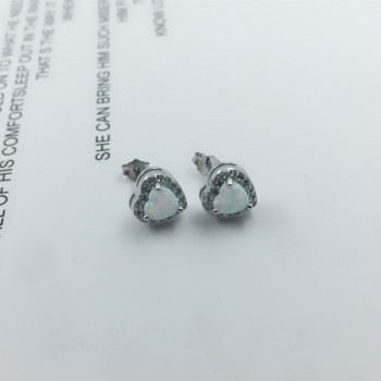 925 Sterling Silver Blue Pink White Opal Heart Stud Earrings Cubic Zirconia Jewelry Romantic Anniversary Gifts (Lam Hub Fong)