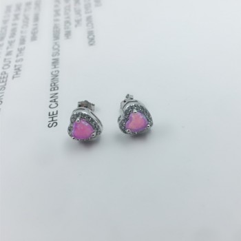 925 Sterling Silver Blue Pink White Opal Heart Stud Earrings Cubic Zirconia Jewelry Romantic Anniversary Gifts (Lam Hub Fong)