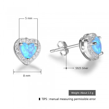 925 Sterling Silver Blue Pink White Opal Heart Stud Earrings Cubic Zirconia Jewelry Romantic Anniversary Gifts (Lam Hub Fong)