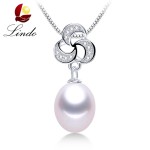 Lindo Elegant Real Natural Pearl Necklaces For Women Fashion Flower 925 Sterling Silver Jewelry 8-9mm Freshwater Pearl Pendant