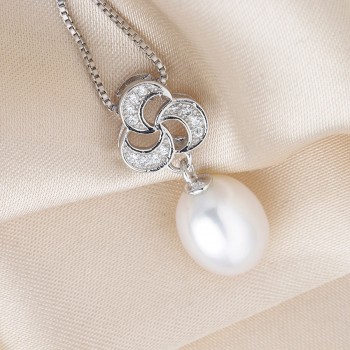 Lindo Elegant Real Natural Pearl Necklaces For Women Fashion Flower 925 Sterling Silver Jewelry 8-9mm Freshwater Pearl Pendant