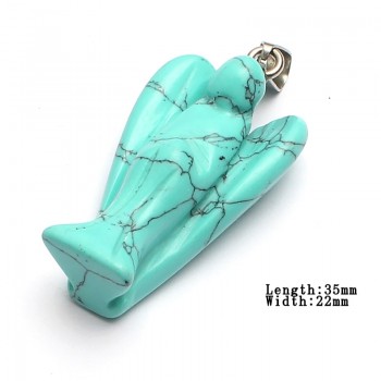 Natural Gemstone Necklace Pendant  35*22mm Angel Pendant Turquoise Jasper Agate Stone Charms Jewelry