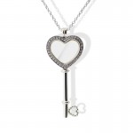 Genuine 925 Sterling Silver Pink CZ Large Floating Charm Locket Heart Key Pendant Necklaces for Women Original Jewelry Gift