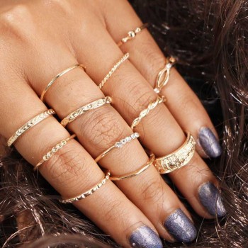 H:HYDE 6pcs/lot Unique Adjustable Ring Set Punk Style Gold Color Knuckle Rings For Women Midi Finger Knuckle Rings Ring Set