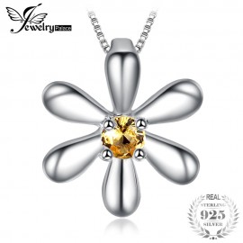 JewelryPalace Round 0.14ct Created Orange Sapphire Flower Pendant Fashion 925 Sterling Silver Fine Jewelry Not Include the Chain