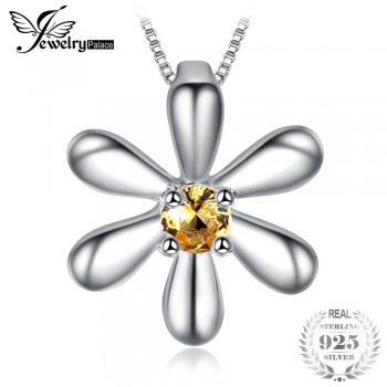 JewelryPalace Round 0.14ct Created Orange Sapphire Flower Pendant Fashion 925 Sterling Silver Fine Jewelry Not Include the Chain