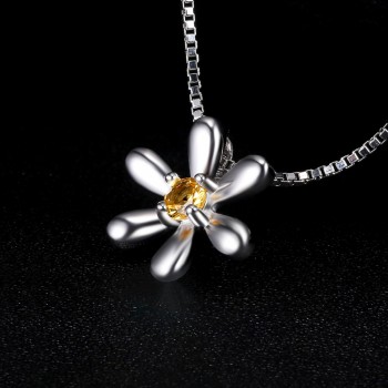 JewelryPalace Round 0.14ct Created Orange Sapphire Flower Pendant Fashion 925 Sterling Silver Fine Jewelry Not Include the Chain