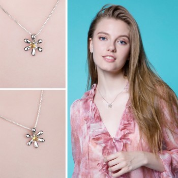JewelryPalace Round 0.14ct Created Orange Sapphire Flower Pendant Fashion 925 Sterling Silver Fine Jewelry Not Include the Chain
