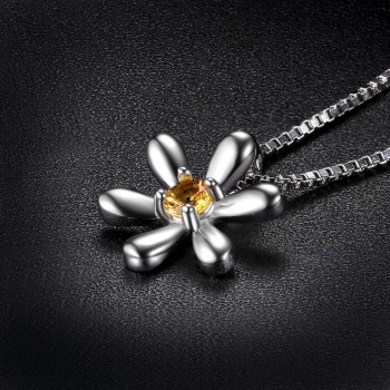 JewelryPalace Round 0.14ct Created Orange Sapphire Flower Pendant Fashion 925 Sterling Silver Fine Jewelry Not Include the Chain