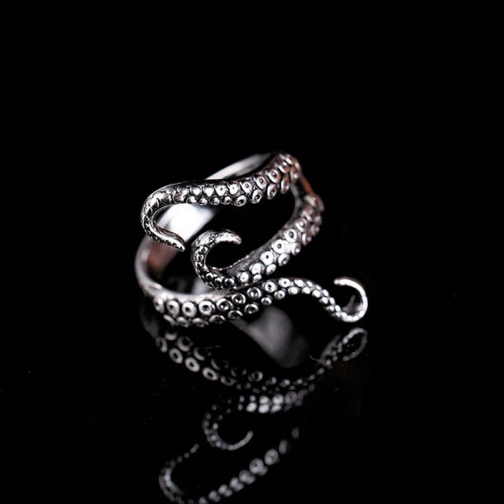 Rinhoo Cool Rings Titanium Steel Gothic Deep Sea Squid Octopus Ring Fashion Jewelry Opened Adjustable Size Top Quality