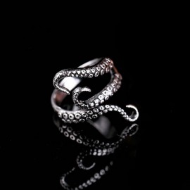Rinhoo Cool Rings Titanium Steel Gothic Deep Sea Squid Octopus Ring Fashion Jewelry Opened Adjustable Size Top Quality