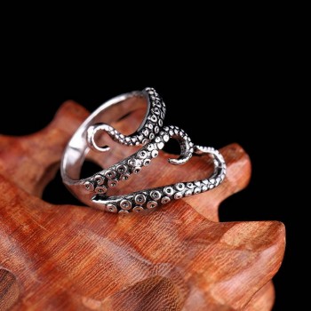 Rinhoo Cool Rings Titanium Steel Gothic Deep Sea Squid Octopus Ring Fashion Jewelry Opened Adjustable Size Top Quality