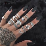 HuaTang Antique Gold Silver Moon Crown Crystal Ring Knuckle Wedding Ring Set Steampunk Anillos Anel Rings Jewelry 4096