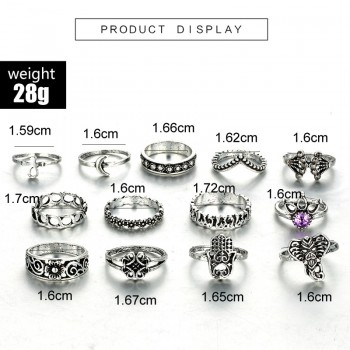 HuaTang Antique Gold Silver Moon Crown Crystal Ring Knuckle Wedding Ring Set Steampunk Anillos Anel Rings Jewelry 4096