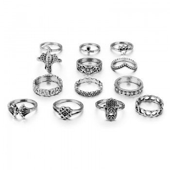 HuaTang Antique Gold Silver Moon Crown Crystal Ring Knuckle Wedding Ring Set Steampunk Anillos Anel Rings Jewelry 4096