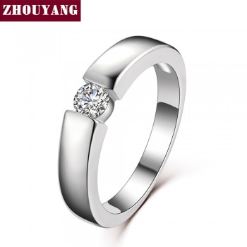 ZHOUYANG 4.5mm Hearts and Arrows Cubic Zirconia Wedding Ring Rose Gold amp; Silver Color Classical Finger Ring R400 R406