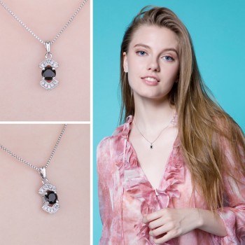 JewelryPalace Elegant Genuine Black Spinel Pendnat Necklace 925 Sterling Silver Fine Jewelry Bestfriend Gift Without Chain New