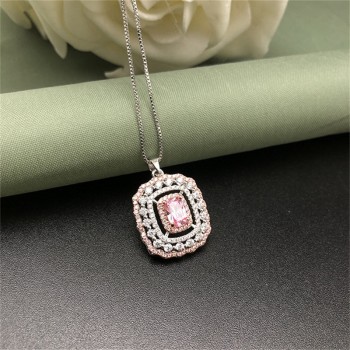 Pendants Necklaces Women S925 Sterling Silver Colorful Diamant Pink Topaz Temperament Elegant Necklace Set Fine Jewelry