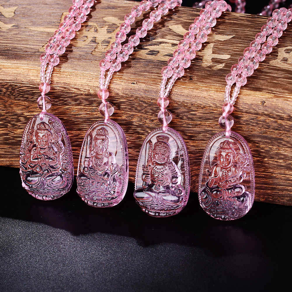 5*3cm 3A Pink healing crystal Rose Quartz Necklace Natural Stone Pendant Buddha Chain Gift Carved Women Men Lucky Amulet Jewelry