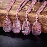 5*3cm 3A Pink healing crystal Rose Quartz Necklace Natural Stone Pendant Buddha Chain Gift Carved Women Men Lucky Amulet Jewelry