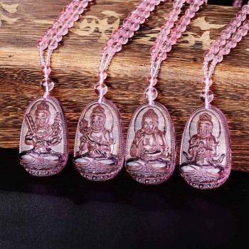 5*3cm 3A Pink healing crystal Rose Quartz Necklace Natural Stone Pendant Buddha Chain Gift Carved Women Men Lucky Amulet Jewelry