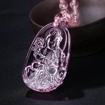 5*3cm 3A Pink healing crystal Rose Quartz Necklace Natural Stone Pendant Buddha Chain Gift Carved Women Men Lucky Amulet Jewelry