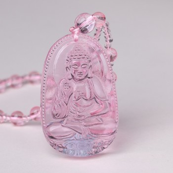 5*3cm 3A Pink healing crystal Rose Quartz Necklace Natural Stone Pendant Buddha Chain Gift Carved Women Men Lucky Amulet Jewelry