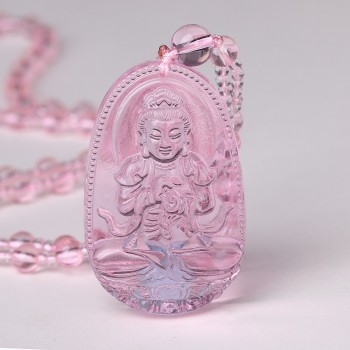 5*3cm 3A Pink healing crystal Rose Quartz Necklace Natural Stone Pendant Buddha Chain Gift Carved Women Men Lucky Amulet Jewelry