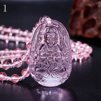 5*3cm 3A Pink healing crystal Rose Quartz Necklace Natural Stone Pendant Buddha Chain Gift Carved Women Men Lucky Amulet Jewelry