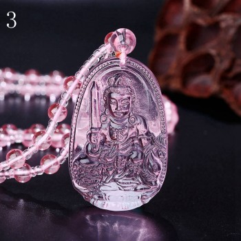 5*3cm 3A Pink healing crystal Rose Quartz Necklace Natural Stone Pendant Buddha Chain Gift Carved Women Men Lucky Amulet Jewelry