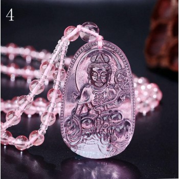 5*3cm 3A Pink healing crystal Rose Quartz Necklace Natural Stone Pendant Buddha Chain Gift Carved Women Men Lucky Amulet Jewelry