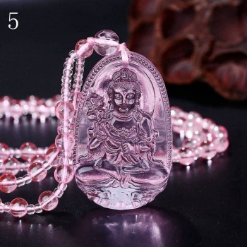 5*3cm 3A Pink healing crystal Rose Quartz Necklace Natural Stone Pendant Buddha Chain Gift Carved Women Men Lucky Amulet Jewelry