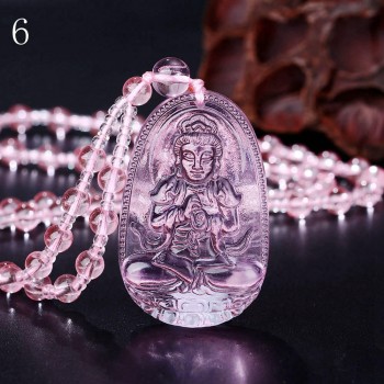 5*3cm 3A Pink healing crystal Rose Quartz Necklace Natural Stone Pendant Buddha Chain Gift Carved Women Men Lucky Amulet Jewelry