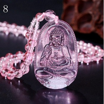 5*3cm 3A Pink healing crystal Rose Quartz Necklace Natural Stone Pendant Buddha Chain Gift Carved Women Men Lucky Amulet Jewelry