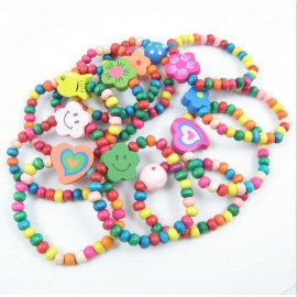 12 PC/Set Elastic Bracelet Kids Girl Boy Candy Color Wood Wristbands Children Toy Braceletamp;Bangles party Birthday Gift Jewelry