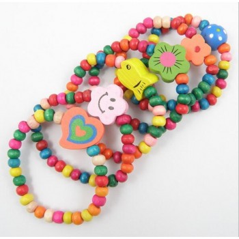 12 PC/Set Elastic Bracelet Kids Girl Boy Candy Color Wood Wristbands Children Toy Braceletamp;Bangles party Birthday Gift Jewelry