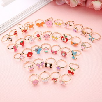 5pcs Trendy Children Kids Sweet Cute Adjustable Cartoon Crystal Alloy animal Enamel Rings Fashion Jewelry Girl Gifts Randomly